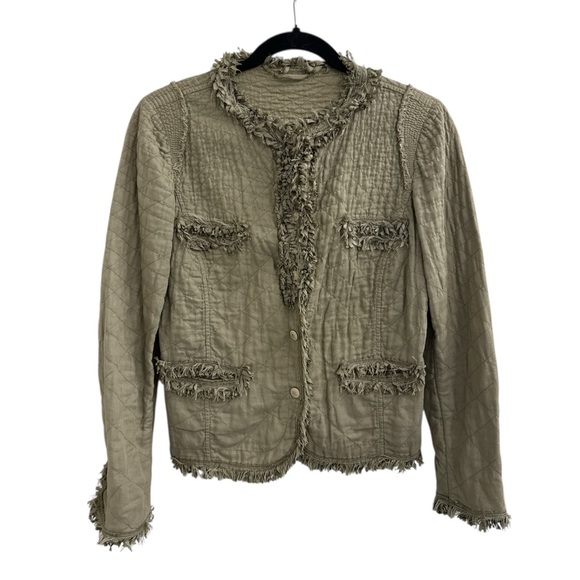 Ermanno Scervino Jackets & Blazers - Ermanno Scervino Olive Quilted Button Up Blazer with Fringe Size 42 (US Small)